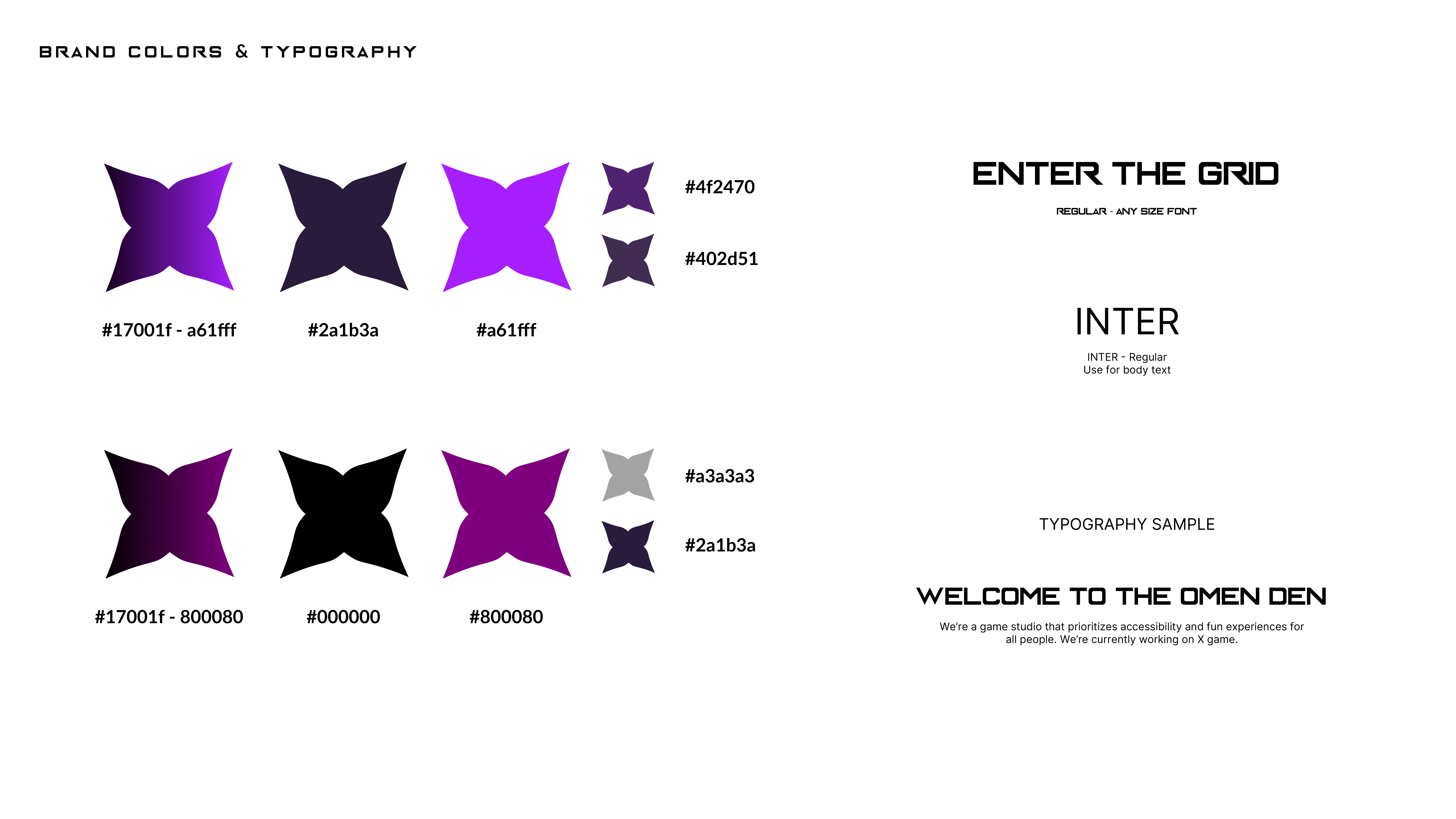 The Omen Den brand guide, page 2 of 4