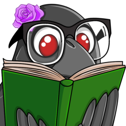 Jackdaw Inputs logo: a jackdaw wearing round glasses and a purple rose, reading an open green book
